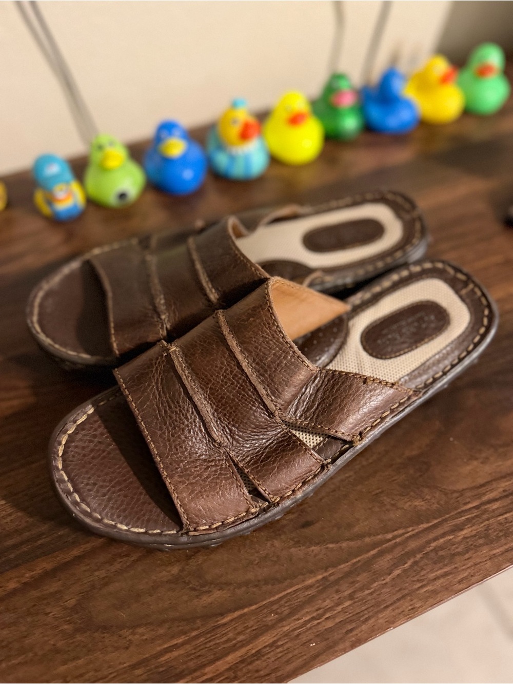 Brown Leather Slide Sandals